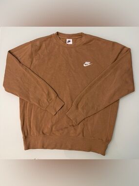 Nike Brown Men's Crewneck Sweatshirt with White Logo Medium
